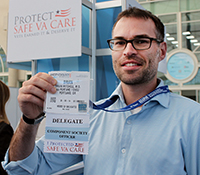 ASA member Brian Mitchell, M.D., from VA Portland/Oregon Health & Science University, is proud to wear his 'I Protected Safe VA Care' ribbon.